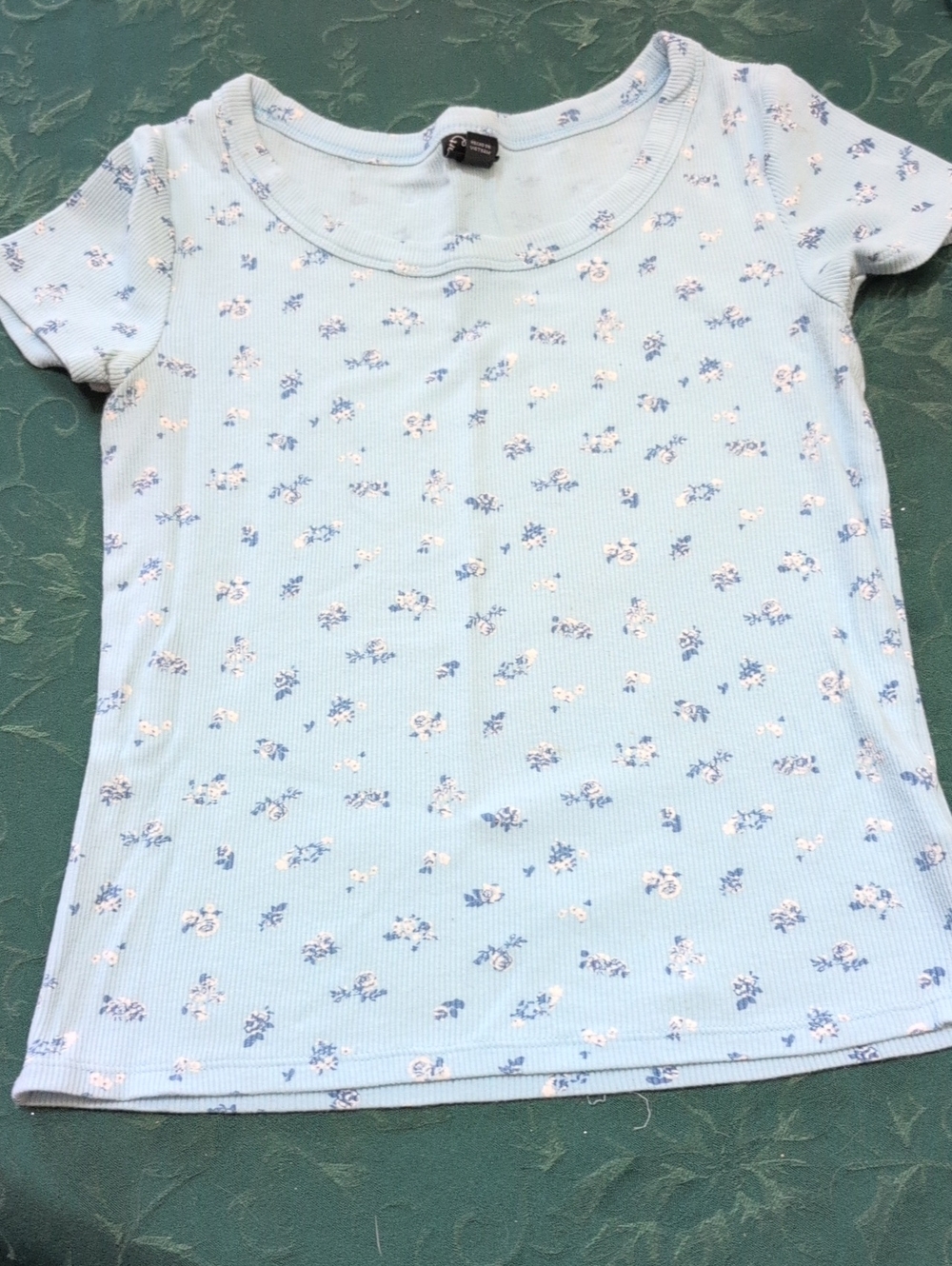 Kids Short Sleeve Ribbed Tee - Light Blue Floral
